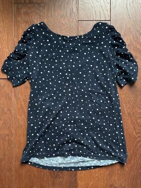 Anthropologie women’s boat neck Mid Sleeve Polka Dot Navy Top S